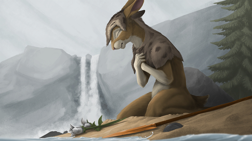 16:9 amazing_background animal_skin anthro biped bodily_fluids brown_body brown_fur crying detailed detailed_background ears_back eyes_closed female flower fur gloves_(marking) hemlock_(oren's_forge) ipoke kneeling lagomorph leporid mammal markings melee_weapon mostly_nude multicolored_body multicolored_fur outside pivoted_ears plant polearm rabbit sad scenery scut_tail short_tail sky solo spear tears tree two_tone_body two_tone_fur water waterfall weapon white_body white_fur widescreen // 1280x720 // 977.3KB