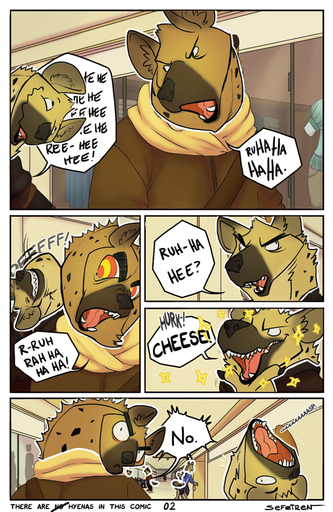 2014 :o >:( anthro black_body black_fur black_nose black_spots brown_body brown_clothing brown_fur brown_topwear clothed clothing comic conditional_dnp derp_eyes dialogue duo_focus english_text eyebrows fully_clothed fur gasp glare group hoodie hyaenid inside jacket laugh looking_at_viewer looking_back male mall mammal mane open_mouth pink_tongue rear_view scarf sefeiren side_view sparkles speech_bubble spots spotted_body spotted_fur spotted_hyena standing star text tongue topwear yelling yellow_eyes // 651x1000 // 810.7KB