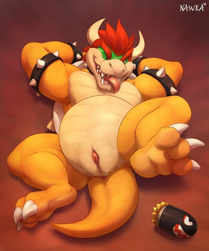 2018 3_toes 5:6 animal_genitalia anthro anus armband bowser bracelet bullet_bill claws collar eyebrows feet foot_focus genital_slit genitals hair hands_behind_head hi_res horn jewelry koopa lying male musclegut nawka nude on_back one_eye_closed open_mouth penis penis_tip red_hair scalie sex_toy sex_toy_background sharp_teeth shell signature slit solo spiked_armband spiked_bracelet spiked_collar spiked_shell spikes spikes_(anatomy) teeth toe_claws toes tongue tongue_out video_games white_claws // 1250x1500 // 196.7KB