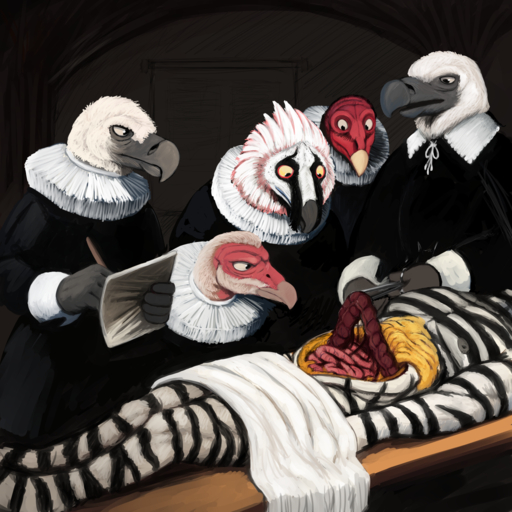 1:1 2017 accipitrid accipitriform ambiguous_gender anthro autopsy avian beak bearded_vulture bird black_body black_fur black_stripes cape_vulture corpse death digital_media_(artwork) digital_painting_(artwork) doctor equid equine faceless_ambiguous faceless_character feathers forceps fur furniture gore grey_beak group guts hi_res hladilnik horse humanoid_hands inspired_by_proper_art intestines lol_comments lying male mammal medical_instrument multicolored_body multicolored_fur new_world_vulture nipples nude old_world_vulture on_table open_mouth organs palm-nut_vulture paper pencil_(object) scientific_instrument standing stripes studying surgical_instrument table tan_beak tools towel turkey_vulture two_tone_body two_tone_fur vulture white_beak white_body white_feathers white_fur worried writing_text yellow_sclera zebra // 1280x1280 // 1.7MB