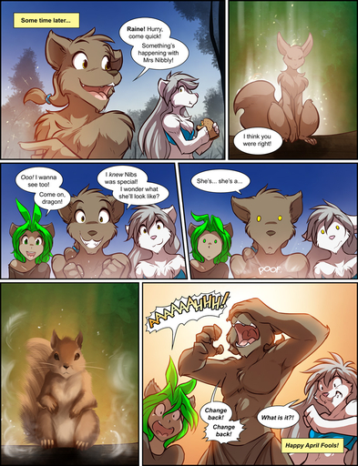 2017 animal_humanoid anthro april_fools barefoot bottomwear brown_body brown_fur can't_enjoy canid canine canis casual_nudity chest_tuft claws clothed clothing colored comic conditional_dnp confusion detailed_background dialogue digitigrade ears_back english_text eyes_closed feet female feral fluffy fluffy_tail food forest fur grass group hair humanoid humor karen_taverndatter keidran loincloth male mammal meme mrs._nibbly navel nude open_mouth outside pivoted_ears plant ponytail raine_silverlock realistic rodent sandwich_(food) sciurid sitting smile sythe_(twokinds) text tom_fischbach tongue transformation tree tree_squirrel tuft twokinds webcomic webcomic_character wolf yelling // 825x1075 // 471.9KB