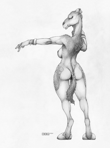 2018 anthro bare_back breasts camel camelid ecmajor female genitals hi_res mammal nipples nude pussy simple_background sketch smile solo white_background // 1235x1670 // 1.5MB