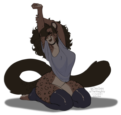 2021 anthro black_hair breasts chidi_(chidike) clothed clothing digital_media_(artwork) felid feline female fur hair hi_res kittydee kneeling mammal spots spotted_body spotted_fur // 1280x1224 // 413KB