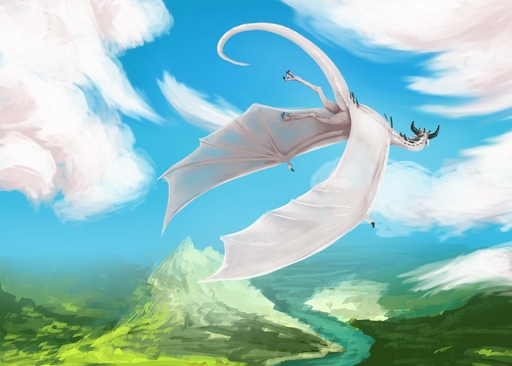 2018 ambiguous_gender cloud detailed_background digital_media_(artwork) dragon feral flamespitter flying horn membrane_(anatomy) membranous_wings outside scales scalie sky solo white_body white_scales wings // 1400x1000 // 138.7KB