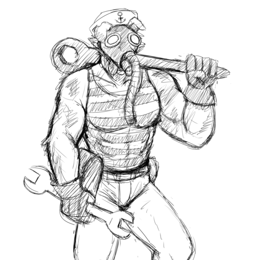 1:1 anthro big_muscles black_and_white canid canine canis clothed clothing domestic_dog gas_mask gloves handwear hat headgear headwear hi_res hladilnik holding_object holding_tool male mammal mask monochrome muscular muscular_anthro muscular_male shirt simple_background sketch solo tank_top tongue tongue_out tools topwear white_background wrench // 1280x1280 // 1.1MB