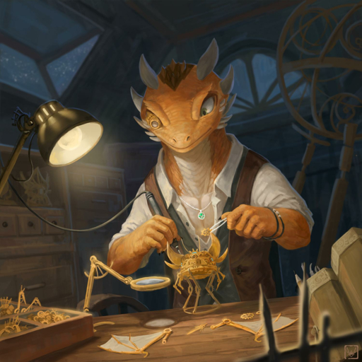 1:1 2019 anthro clockwork cogs cogwheel detailed_background digital_media_(artwork) dragon forceps furniture hi_res holding_object holding_tool horn jewelry lamp machine magnifying_glass male mechanical_wings medical_instrument necklace neungsonie night scalie scientific_instrument soldering soldering_iron solo star surgical_instrument table tools tweezers window // 1500x1500 // 1.9MB