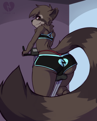 2019 4:5 anthro balls_in_panties balls_outline big_butt bottomwear bra brown_body brown_fur brown_hair bulge butt clothed clothing crossdressing digital_media_(artwork) exercise fluffy fluffy_tail fur genital_outline girly gym gym_bottomwear gym_clothing gym_shorts hair looking_at_viewer looking_back male mammal procyonid raccoon ryai_(character) shorts simple_background skimpy solo sports_bra thick_thighs thong tuft tyroo underwear whale_tail white_body white_fur yellow_eyes // 800x1000 // 282.7KB