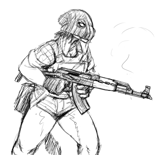 1:1 ak-47 anthro armor asinus assault_rifle biped black_and_white breasts cleavage clothed clothing donk_sis donkey equid equine female gun hi_res hladilnik horse long_ears mammal mask monochrome ranged_weapon rifle solo weapon // 1280x1280 // 1.0MB