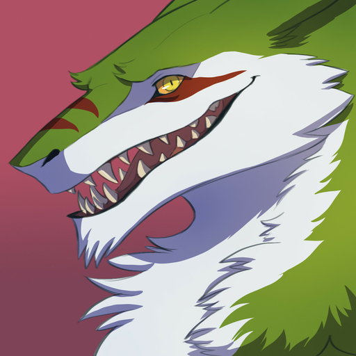 1:1 ambiguous_gender fangs fur green_body green_fur lunalei mammal open_mouth sergal simple_background solo teeth tongue yellow_eyes // 1000x1000 // 150KB