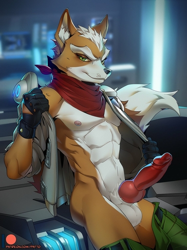 3:4 anthro balls canid canine clothed clothing erection fox fox_mccloud genitals gloves handwear hi_res humanoid_genitalia humanoid_penis hybrid_genitalia hybrid_penis jacket knot knotted_humanoid_penis looking_at_viewer male mammal muscular nintendo pants_down partially_clothed patto penis scarf smile smirk solo star_fox topwear underwear video_games // 1125x1500 // 233.5KB