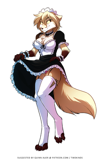 2018 4_toes 5_fingers angry anthro biped blush bottomwear breasts brown_body brown_fur canid canine canis chest_tuft choker cleavage clothed clothing clothing_lift clovis_(twokinds) conditional_dnp crossgender curtsey digitigrade dress dress_lift embarrassed feet female fingers fox frilly fully_clothed fur garter_straps gloves_(marking) hi_res hybrid jewelry keidran lace leg_markings legwear maid_uniform mammal markings mtf_crossgender necklace one_leg_up panties panty_shot pink_clothing pink_panties pink_underwear raised_leg simple_background skirt skirt_lift socks_(marking) solo standing stockings tan_body tan_fur text thigh_highs toes tom_fischbach tuft twokinds underwear uniform upskirt url webcomic webcomic_character white_background white_body white_fur wolf yellow_sclera // 1127x1800 // 712.9KB