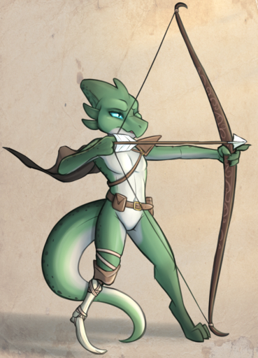 anthro belt bow_(weapon) evilymasterful featureless_crotch kobold male prosthetic prosthetic_leg prosthetic_limb ranged_weapon solo standing tribal weapon // 826x1147 // 1.4MB