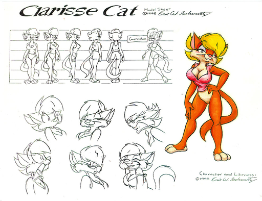 1995 3_toes anthro bedroom_eyes big_breasts blonde_hair blush bottomless breasts butt clarisse clothed clothing domestic_cat english_text eric_schwartz eyes_closed feet felid feline felis female hair half-closed_eyes hand_on_hip mammal model_sheet narrowed_eyes pink_nose seductive signature simple_background solo text toes white_background // 992x764 // 198.6KB