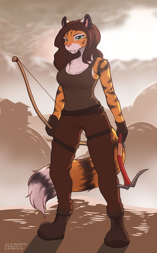 2019 alex_marx anthro breasts clothed clothing colored_sketch digital_media_(artwork) fangs felid female hair hi_res lara_croft looking_at_viewer mammal pantherine reaper3d simple_background sketch smile solo stripes tiger tomb_raider // 1400x2250 // 1.2MB