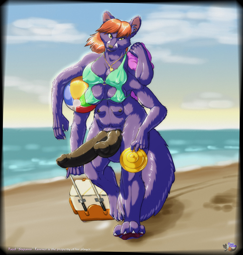 4_arms 4_toes 5_fingers anthro balls beach big_breasts big_penis bikini bikini_top black_penis bottomless breasts canid canine claws clothed clothing cloud day erection feet finger_claws fingers frisbee fur genitals gynomorph hair hi_res holding_object humanoid_genitalia humanoid_penis hybrid_genitalia hybrid_penis intersex jewelry knot knotted_humanoid_penis looking_at_viewer mammal monotone_hair multi_arm multi_breast multi_genitalia multi_limb multi_nipple multi_penis necklace nikkyvix nipples orange_hair outside penis plantigrade polydactyly purple_body purple_fur sand sea seaside sky solo standing swimwear tazel toes water yellow_eyes // 1526x1600 // 1.1MB