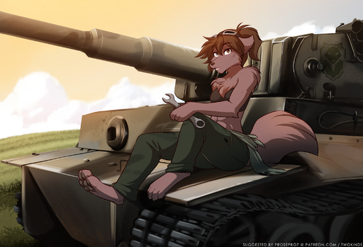 2019 abs anthro barefoot biped breasts brown_body brown_fur brown_hair canid canine canis chest_tuft cleavage clothed clothing conditional_dnp detailed_background digitigrade eyewear feet female fur goggles hair heterochromia hi_res holding_object keidran mammal midriff natani open_mouth outside panzerkampfwagen panzerkampfwagen_vi panzerkampfwagen_vi_tiger panzerkampfwagen_vi_tiger_ausf_h1 pawpads ponytail pzkpfw pzkpfw._vi pzkpfw._vi_tiger pzkpfw._vi_tiger_ausf_h1 sitting solo tank text tiger_1 tom_fischbach tools tuft twokinds url vehicle webcomic webcomic_character wolf wrench // 2200x1500 // 2.5MB