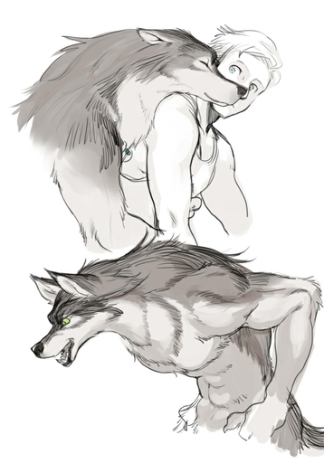 2017 ambiguous_gender anthro blue_eyes canid canine canis digital_media_(artwork) eyes_closed fur green_eyes grey_body grey_fur hair hug human jewelry kikurage male maleambiguous mammal necklace open_mouth side_view white_body white_fur wolf // 560x800 // 105.1KB