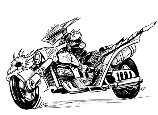 ambiguous_gender anthro armor black_and_white headgear helmet mammal monochrome motorcycle oniontrain sergal simple_background solo vehicle white_background // 1100x800 // 326.2KB