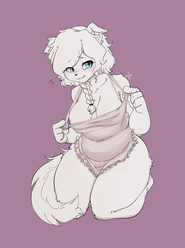 anthro biped blush breasts canid canine clothed clothing female hi_res kneeling lc79510455 mammal restricted_palette simple_background slightly_chubby smile solo // 1450x1950 // 155.3KB