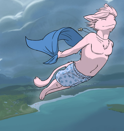 2009 3_toes anthro clothed clothing cloud eyes_closed feet flying fur hair holding_object legendary_pokemon male mew navel outside pink_body pink_fur pink_hair pokemon_(species) rick_griffin solo toes topless underwear video_games water watermark whistle // 632x670 // 74.1KB