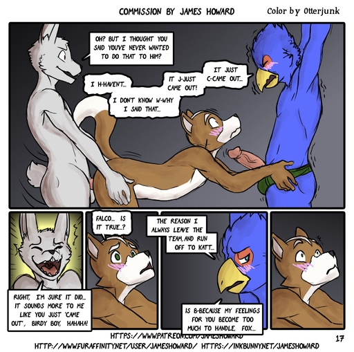anal anal_penetration anthro avian beak bird blush bound canid canine clothing comic dialogue digital_media_(artwork) dominant dominant_male english_text erection falco_lombardi falcon falconid forced foreskin fox fox_mccloud genitals group hi_res humanoid_genitalia humanoid_penis humor james_howard lagomorph laugh leporid male malemale male_penetrated male_penetrating male_penetrating_male mammal monochrome nude open_mouth otterjunk penetration penis pun rabbit rape sex speech_bubble submissive submissive_male text underwear video_games // 1821x1809 // 1.2MB