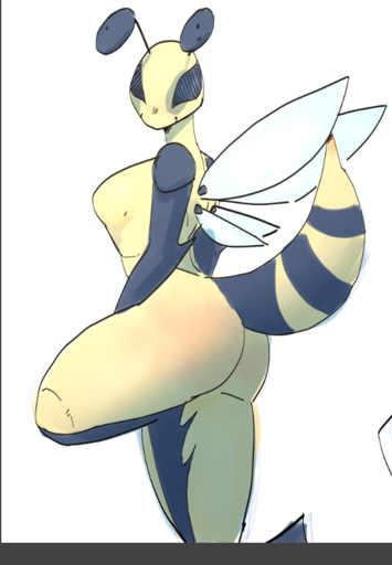 antennae_(anatomy) anthro arthropod bee black_eyes blush breasts cupid_bee featureless_breasts female goonie-san hymenopteran insect little_witch_academia looking_at_viewer non-mammal_breasts nude open_mouth pose simple_background solo stinger studio_trigger wings // 581x837 // 321.1KB