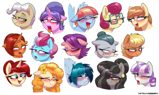 ahegao beauty_mark_(oc) bedroom_eyes bite biting_lip biting_own_lip blush bodily_fluids clenched_teeth cloudy_quartz_(mlp) cookie_crumbles_(mlp) cream_heart_(mlp) delta_vee ear_piercing elderly_female equid equine eye_roll eyes_closed eyeshadow eyewear fan_character female feral glasses golden_brooch group half-closed_eyes hi_res horn horse lipstick looking_aside looking_pleasured makeup mammal mature_female mature_feral mayor_mare_(mlp) mrs._cake_(mlp) mrs._shy_(mlp) ms._harshwhinny_(mlp) narrowed_eyes old one_eye_closed open_mouth open_smile pear_butter_(mlp) pegasus piercing pony saliva seductive self_bite shinodage simple_background smile spoiled_rich_(mlp) stellar_flare_(mlp) suggestive teeth tongue tongue_out twilight_velvet_(mlp) unicorn windy_whistles_(mlp) wings // 2133x1280 // 1.6MB