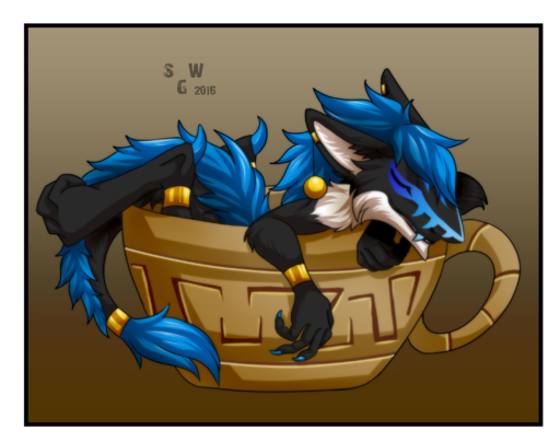 ambiguous_gender anthro baby border chibi child cup hi_res in_container in_cup mane sergal silvergrin sleeping solo white_border young // 2169x1713 // 1.3MB