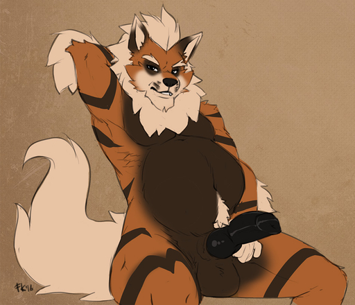 2016 anthro arcanine balls canid canine erection fan_character fluff-kevlar genitals knot kona_(fluff-kevlar) male mammal nintendo overweight overweight_anthro overweight_male penis pokemon pokemon_(species) pokemorph simple_background solo video_games // 950x817 // 195.1KB