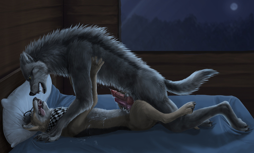 2015 animal_genitalia animal_penis anthro anthro_on_anthro arorcinus bed biped black_lips bodily_fluids brown_body brown_fur canid canine canine_penis canis claws cum cum_on_self cum_on_stomach cumshot detailed_background digital_media_(artwork) domestic_dog duo ejaculation erection fangs frottage fur furniture genital_fluids genitals grey_body grey_fur handjob inside knot lips lying male malemale mammal masturbation nude on_back on_bed open_mouth orgasm paws penile penile_masturbation penis sex snarling tongue tongue_out wolf yellow_eyes // 1300x785 // 347.5KB
