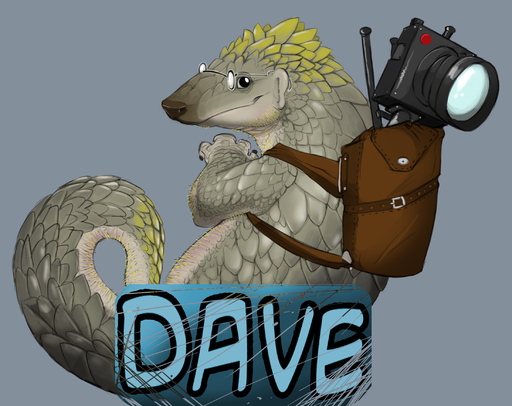 ambiguous_gender backpack brown_nose camera dave_the_pangolin english_text eyewear feral glasses hi_res looking_at_viewer mammal narse pangolin scales simple_background smile solo source_request text // 2199x1743 // 2.1MB