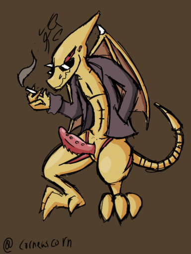 animal_genitalia anthro bottomless clothed clothing corneuscorn dragon erection eyewear fan_character genitals looking_at_viewer male metroid nintendo penis reptile scalie scotty signature simple_background sketch solo sunglasses video_games // 610x813 // 265.0KB