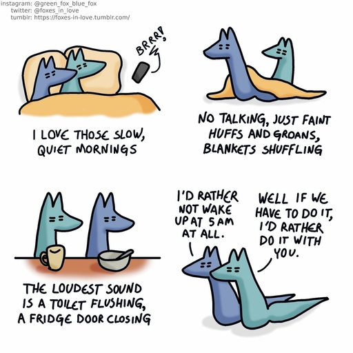 1:1 ambiguous_gender blue_body blue_fox_(foxes_in_love) blue_fur blue_tail canid canine comic dialogue duo english_text feral fox foxes_in_love fur green_body green_fox_(foxes_in_love) green_fur green_tail hi_res male_(lore) mammal shadow simple_background text url // 1600x1600 // 253.2KB