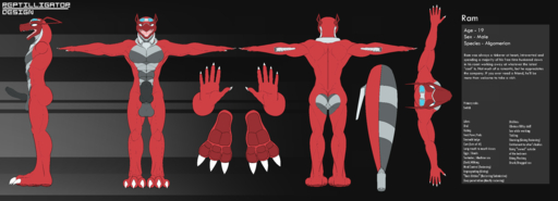 absurd_res anthro balls big_butt butt english_text flat_colors genitals hi_res knot male model_sheet muscular open_mouth penis profanity ram_(reptilligator) reptile reptilligator scalie solo text // 10259x3712 // 3.6MB
