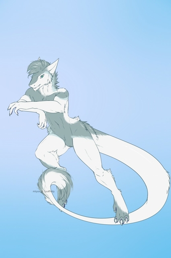 anthro featureless_crotch fur hair hi_res izaiah looking_at_viewer male miiyori nude sergal simple_background solo // 850x1280 // 84KB