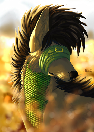 2014 black_hair black_lips black_nose canid canine day dragon feral fur green_body green_scales hair hauringu hi_res hybrid lips mammal outside quadruped scales solo standing white_body white_fur // 1000x1400 // 1.3MB