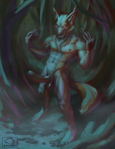 2016 abs anthro balls biceps big_penis bodily_fluids canid canine canis chunie claws detailed_background digital_media_(artwork) drooling erection foreskin fur genital_fluids genitals glans glowing glowing_eyes hi_res humanoid_genitalia humanoid_penis male mammal muscular muscular_anthro muscular_male navel nipples nude partially_retracted_foreskin pecs penis precum roots saliva solo teeth vein veiny_penis were werecanid werecanine werewolf wolf // 984x1280 // 319.0KB