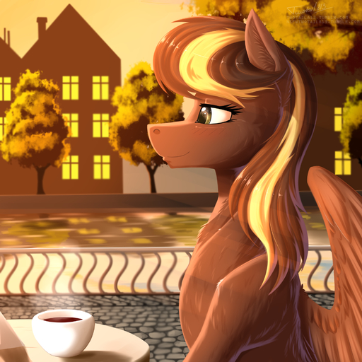 1:1 amber_eyes brown_body brown_feathers brown_fur brown_hair detailed_background equid equine eyelashes fan_character feathered_wings feathers female feral fur hair hi_res horse mammal my_little_pony pegasus smile solo twotail813 wings // 2000x2000 // 2.2MB