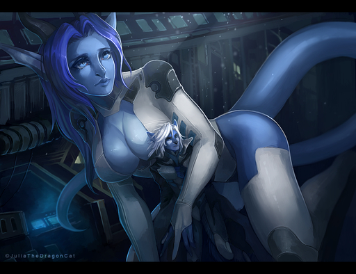 5_fingers alien anthro black_bars blue_body blue_eyes blue_hair blue_skin breasts clothed clothing detailed_background digital_media_(artwork) duo female fingers hair juliathedragoncat male white_hair // 1300x1000 // 1.3MB