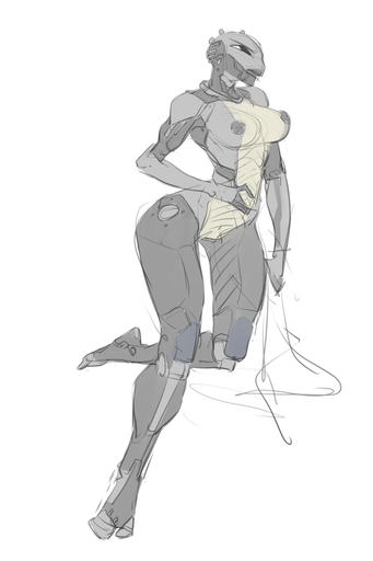2:3 black_sclera breasts destiny_(video_game) exo exo_stranger feet female hi_res humanoid johnfoxart looking_at_viewer machine not_furry on_one_leg robot robot_humanoid solo standing white_eyes wide_hips // 820x1230 // 225.1KB