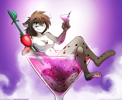 2018 alcohol anthro bathing beverage biped blue_eyes breasts brown_hair canid canine casual_nudity cocktail cocktail_garnish conditional_dnp crossed_legs digitigrade featureless_breasts felid female food fruit fur glass gradient_background grey_body grey_fur hair hi_res holding_object hybrid in_beverage in_container in_cup in_glass kathrin_vaughan keidran looking_at_viewer lounging mammal martini micro multicolored_body multicolored_fur nude olive_(fruit) partially_submerged pawpads plant purple_background simple_background sitting smile solo spots spotted_body spotted_fur stick strawberry tom_fischbach twokinds webcomic webcomic_character wet white_body white_fur // 1600x1319 // 1.8MB