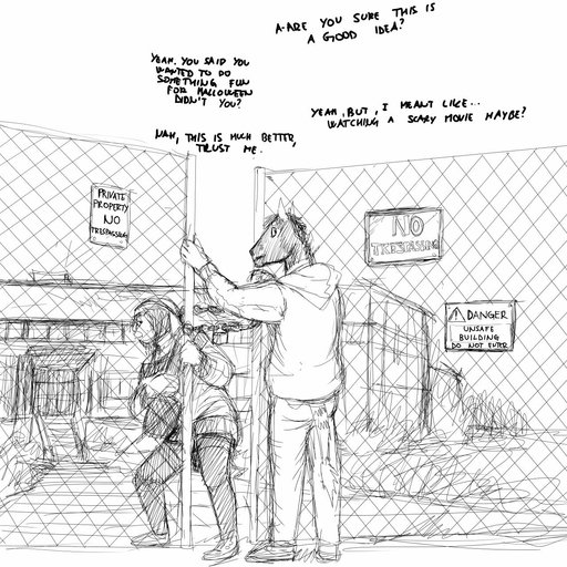 1:1 abandoned abandoned_building black_and_white canid canine canis clothed clothing comic creepy domestic_dog duo english_text equid equine female hi_res hladilnik horse male mammal michelle_(hladilnik) monochrome school sketch text will_(hladilnik) zebra // 1280x1280 // 429.1KB