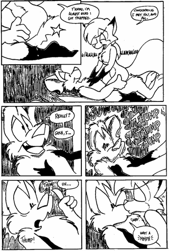anthro anthro_on_anthro black_and_white breasts canid canine canis comic cowgirl_position domestic_dog duo eric_schwartz featureless_breasts female fox from_front_position kissing male malefemale mammal monochrome on_bottom on_top outside plant sex tammy_vixen tor_dog tree wounded // 673x1000 // 207.5KB