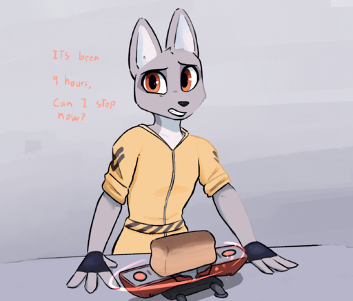 2022 anthro bread canid canine clothed clothing dialogue digital_media_(artwork) enginetrap english_text female food fox fully_clothed grey_background hi_res looking_at_viewer mammal question simple_background solo text // 2370x2023 // 2.5MB
