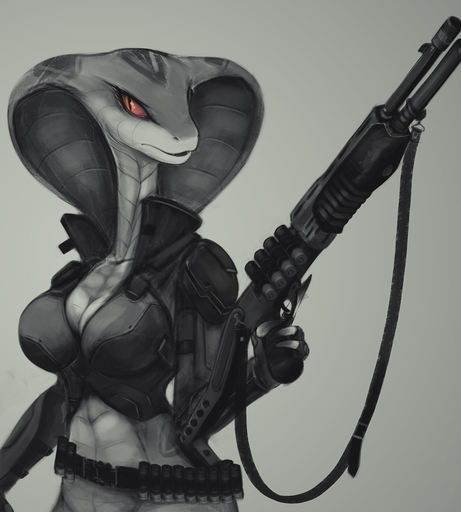 2020 agent_torque ammo_belt apode big_breasts breasts cleavage clothed clothing draconcopode female greyscale gun holding_object holding_weapon impracticalart legless monochrome naga non-mammal_breasts ranged_weapon reptile scalie serpentine shotgun snake snake_hood solo spas-12 trigger_discipline video_games viper_(x-com) weapon x-com x-com:_chimera_squad // 1018x1131 // 324.9KB
