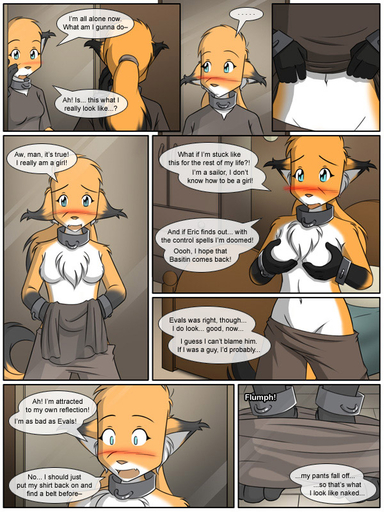 2007 3:4 :3 anthro blush bottomwear breasts canid canine casual_exposure clothed clothing collar comic conditional_dnp crossgender digitigrade ear_tuft ears_back ears_down english_text featureless_breasts female fox fur gender_transformation green_eyes hair hand_on_breast keidran looking_at_mirror looking_at_object mammal mike_(twokinds) mirror navel open_mouth pants pivoted_ears ponytail reflection shackles slave solo text tom_fischbach topless transformation tuft twokinds undressing wardrobe_malfunction webcomic webcomic_character // 600x800 // 166.7KB