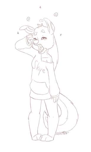 anthro black_and_white canid canine clothing conditional_dnp fangs female hi_res mammal monochrome open_mouth sefeiren sketch skye solo sweater tired tongue topwear yawn young // 721x1200 // 82.9KB