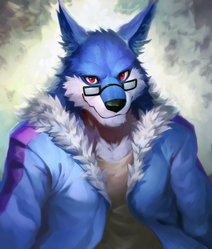 2014 anthro black_nose blue_body blue_fur canid canine canis clothed clothing eyewear fur glasses half-length_portrait male mammal multicolored_body multicolored_fur null-ghost portrait red_eyes solo two_tone_body two_tone_fur white_body white_fur wolf // 852x1000 // 159.5KB
