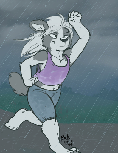 2016 ambiguous_gender anthro border_collie canid canine canis clothed clothing collie dean_(q) digital_media_(artwork) domestic_dog herding_dog mammal midriff pastoral_dog rick_griffin running sheepdog shirt tank_top topwear wet wet_clothing // 744x963 // 451.6KB