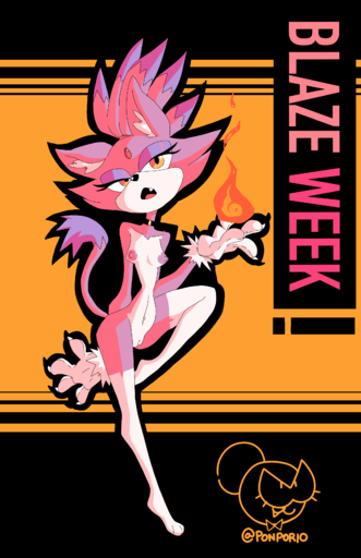 absurd_res animated anthro blaze_the_cat breasts choker clothing elemental_manipulation female fire fire_manipulation fur genitals gloves hair handwear hi_res jewelry necklace pink_body pink_fur pink_hair pinup pinup_pose ponporio_(artist) pose pussy sega solo sonic_the_hedgehog_(series) // 2194x3390 // 1.2MB
